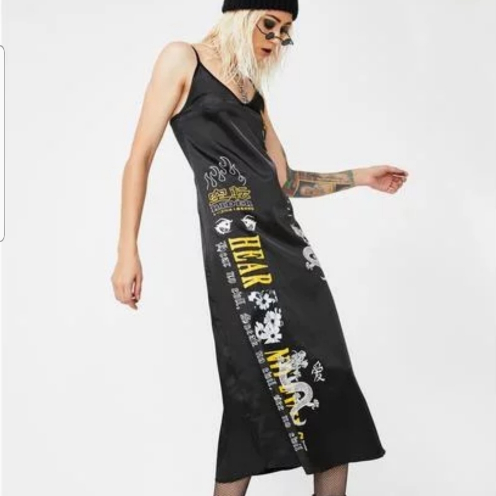 Dolls kill print satin midi dress (M)